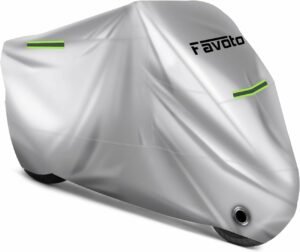 Favoto Funda para Moto Cubierta de la Motocicleta 210D Oxford Sellado Térmico de Costura a Prueba de Polvo Lluvia Viento Hojas Excrementos de Aves al Aire Libre, XXXL 265x105x125cm Plata