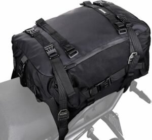Rhinowalk Bolsa de equipaje para moto 10/20/30L, multifuncional, impermeable, maletero trasero, bolsa para asiento de motocicleta, negra, 30 L