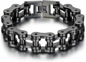 JewelryWe Pulsera para Hombre, Pulsera Cadena Moto, Pulsera Pesada y Gruesa para Hombre, Estilo Motociclista de Acero Inoxidable, Color Negro