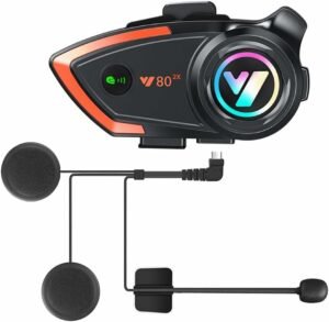 OBEST Intercomunicador Casco Moto,Auriculares Moto con Bluetooth 5.3 HD Calidad de Sonido RGB luz, el Apoyo de Dos Personas Interfono/Adaptar Bluetooth Normal Intercomunicador Auricular Motocicleta