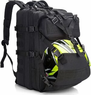 YOUNGOA Mochila Moto Hombre, Mochila Militar Tactica 45L, Negra Impermeable Bolsa Casco Moto, Portátil Mochila Trekking para Supervivencia, Acampada