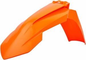 POLISPORT 8574200008 - Guardabarros delantero réplica OEM fabricado en plástico brillante duradero y resistente compatible con motocicletas KTM en color naranja
