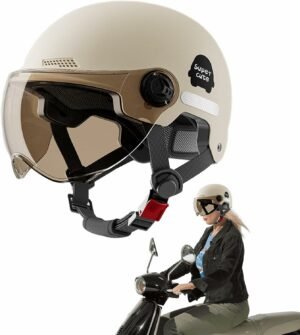 Smileshiney Medio Casco Moto Hombre | Casco Moto Abierto Retro | Casco De Motocicleta De Cara Abierta con Visera Solar, Anticolisión Protege La Seguridad Vial De Los Usuarios,