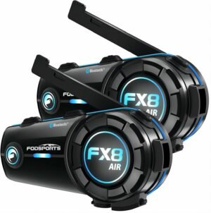 Fodsports FX8 Air Intercomunicador Casco Moto, Manos Libres Moto con Compartir Música, 1200M Sistema de Comunicación de 4 Vías, Auriculares Bluetooth para Casco Motocicleta/ATV