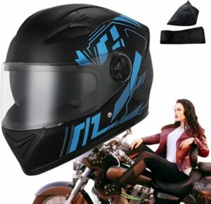 Povanjer Cascos de Moto para Hombre,Cascos de Moto - Cascos integrales Resistentes al Viento | Cascos de Calle de Motocicleta de Cara Completa Transpirables con Visera y Bufanda para el Cuello para