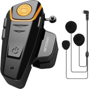 BETOWEY BT-S2 Auriculares Intercomunicador Moto Bluetooth para Motocicletas, Intercomunicador Casco Moto con Radio FM, Gama Comunicación Intercom de 1000m, Impermeabilidad (Paquete 1, Micrófono Suave)