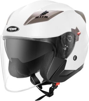 YEMA Casco Moto Jet ECE Homologado YM-627 Casco Moto Abierto Custom Scooter para Mujer Hombre Adultos con Doble Visera-Blanco-XL