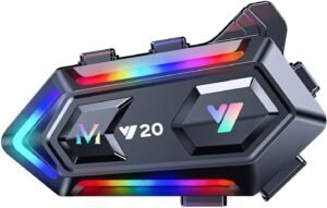 OBEST Auriculares Casco de Moto, Auricular de Motocicleta con Iluminación RGB, Manos Libres inalámbricos Bluetooth 5.3 para Moto Dual Noise Cancellation Subwoofer,IPX6,1000mAh