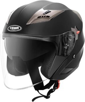 Casco Moto Jet ECE Homologado - YEMA YM-627 Casco Moto Abierto Custom Scooter para Mujer Hombre Adultos con Doble Visera-Negro Mate-XL