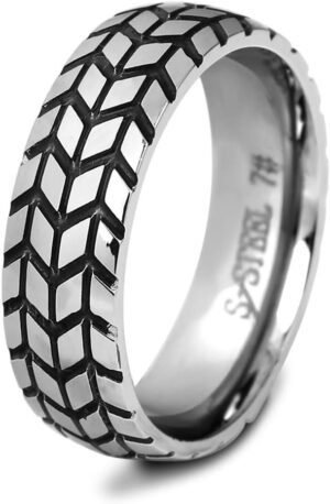 PAURO Unisexo Tire Creativo Motorista Anillo Hombre Mujer Acero Inoxidable