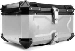 Baul Profesional De Aleación De Aluminio Para Moto Con Cerradura De Seguridad, Impermeable, Para Almacenamiento De Casco, Con Placa De Montaje (Plata, 55L: 45cm x 39.5cm x 33cm)