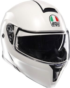 AGV Streetmodular ECE 22-06 Mono, Casco De Moto Modular Homologado ECE 22-06 P/J con Pantalla Parasol, Blanco Materia Mate, L