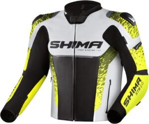 Shima STR 2.0 Chaqueta de moto - Cuero, chaqueta deportiva con protectores de espalda, codos y hombros, piel perforada, para traje de 2 piezas (Fluo, 46)