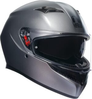 AGV - K3 E2206 MPLK, Casco Moto Hombre, Casco Integral ECE con Absorción del Sudor, Spoiler, Ventilación y Visera UV Resistente a los Arañazos, Intercomunicador Casco Moto, Gris