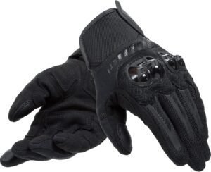 Dainese - Mig 3 Air Tex Gloves, Guantes Moto Hombre de Cuero, Sensor de Pantalla Táctil, Touchscreen, Palma Reforzada y Protectores de Nudillos, Elásticos y Transpirables, Negro