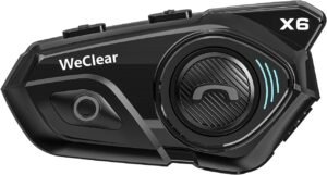 WeClear X6 Intercomunicador Casco Moto, Intercomunicadores Bluetooth de 6 Vías, Sistema Comunicación con Audio Multitarea, Compartir Música, FM, Auriculares Reducción de Ruido, Individual
