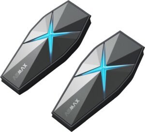 ASMAX F1 Intercomunicador Casco Moto Bluetooth, 10 Motociclistas Mesh Intercom, Control de Voz en Español, Base Magnética, Carga Rápida, Cancelación de Ruido, Emparejamiento Universal