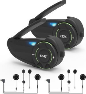 EJEAS Q8 Mesh 3.0 Sistema de Comunicación de Intercomunicación Grupal, Intercomunicador Casco Moto Bluetooth 5.1 con Reducción de Ruido CVC y Uso Compartido de Música para 6 Jinetes(2 Paquete)