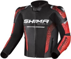 Shima STR 2.0 Chaqueta de moto - Cuero, chaqueta deportiva con protectores de espalda, codos y hombros, piel perforada, para traje de 2 piezas (Rojo, 46)