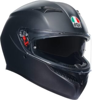 AGV - K3 E2206 MPLK, Casco Moto Hombre, Casco Integral ECE con Absorción del Sudor, Spoiler, Ventilación y Visera UV Resistente a los Arañazos, Intercomunicador Casco Moto, Negro
