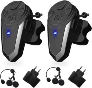 vFound BT-S3 1000m Interfaz de Motocicleta Casco Auriculares Sistemas de comunicación en Tiempo Real Manos Libres Radio FM Intercomunicador Bluetooth Impermeable para 2 o 3 pasajeros(2 Piezas)