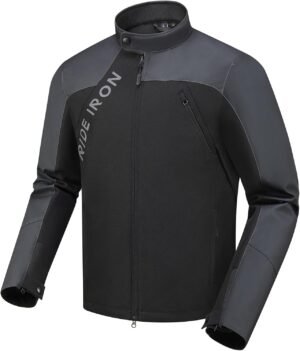 RIDEIRON Chaqueta Moto Hombre con Protecciones CE – Logo Reflectante, 4 Bolsillos, Chaqueta Motociclista 4 Estaciones Transpirable con Forro Térmico Extraíble M-XXL