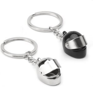 WOKICOR 2 llaveros casco moto 3D – mini casco metálico motorrad helm schlüsselanhänger biker gift keychain motorrad helm geschenkidee – estilo moto clásico para moteros