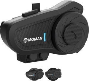 Moman Intercomunicador Casco Moto, H2 Pro�?1 Pieza Carbono】 Interfono Manos Libres Motociclismo Auriculares Sistema de Comunicación 1000M FM Radio