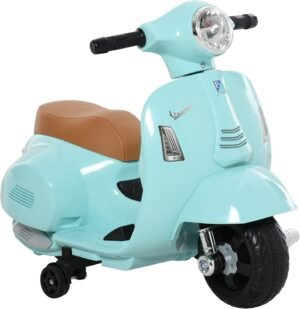 HOMCOM Moto Eléctrica Vespa para Niños de 18-36 Meses Moto de Batería 6V con Faro Bocina y 4 Ruedas Motocicleta Infantil con Licencia 66,5x38x52 cm Verde